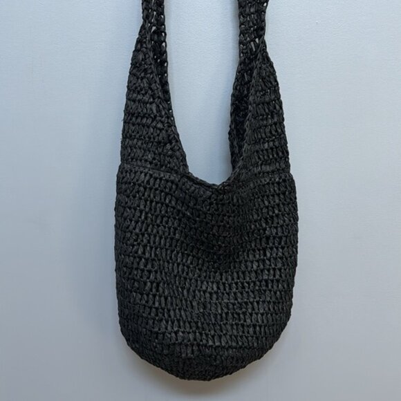 Aritzia Main Character Black Woven Hobo Paper Handbag - Picture 2 of 10